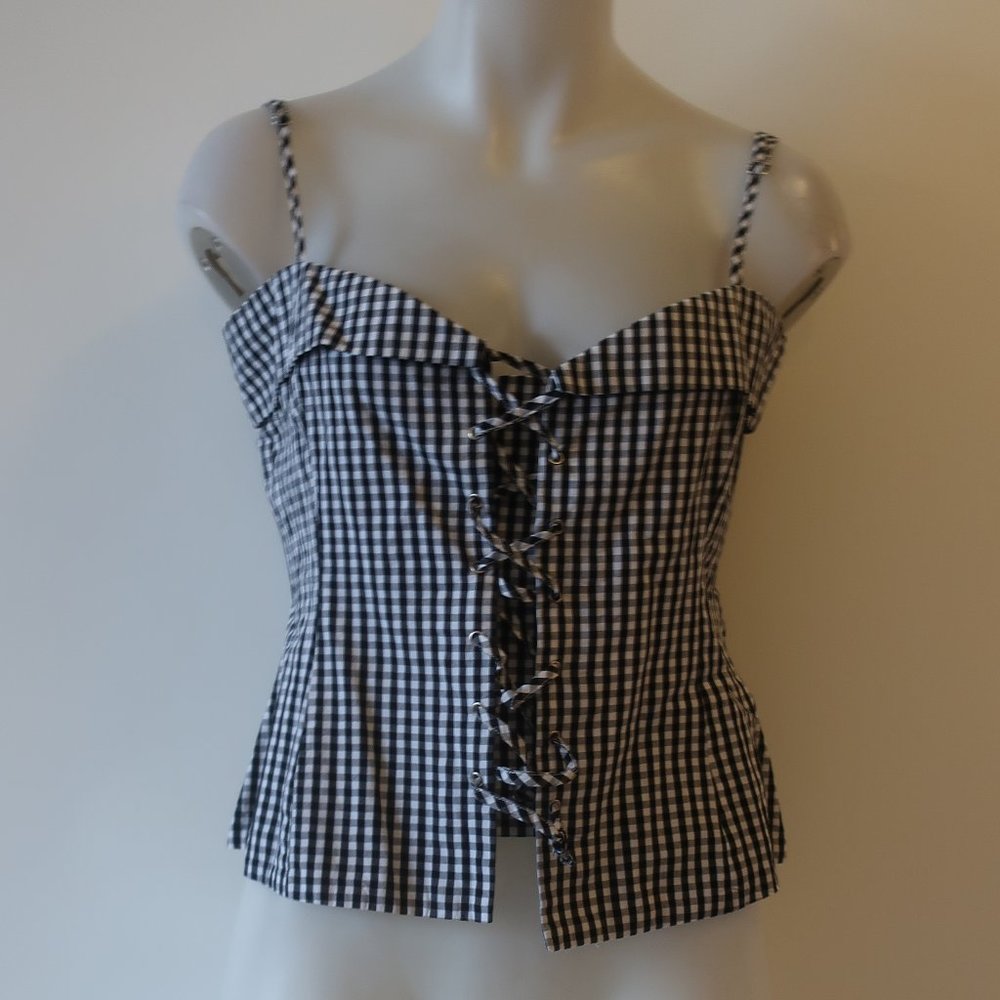 CENTRAL PARK WEST BLACK/WHITE GINGHAM PRINT SLEEVELESS TOP SZ M *